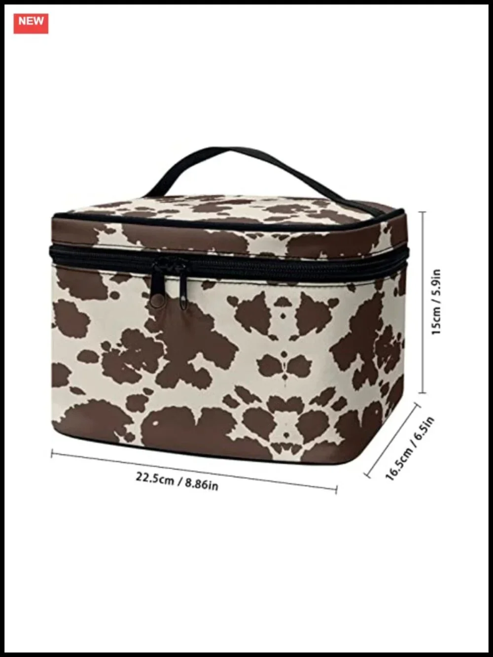 Cow Print Waterproof Travel Makeup Bag Tote Organizer with Handle for Women